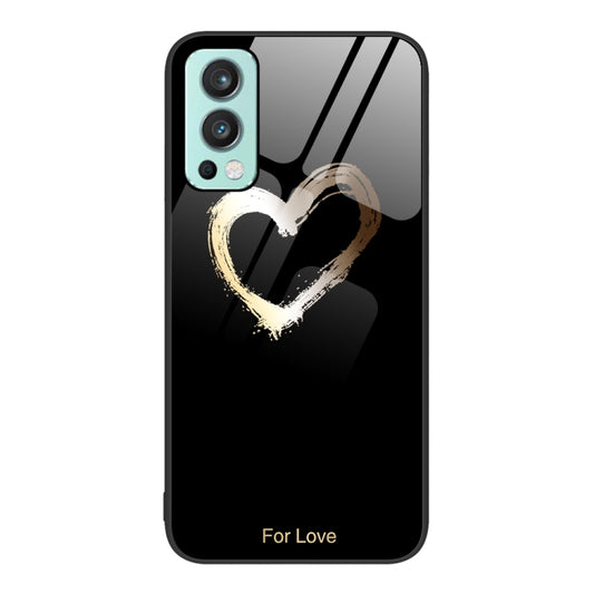 For OnePlus Nord 2 5G Colorful Painted Glass Phone Case(Black Love) - OnePlus Cases by buy2fix | Online Shopping UK | buy2fix