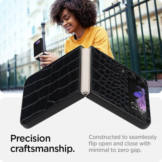 For Samsung Galaxy Z Flip4 Leather Shockproof Protective Phone Case(Black Crocodile Texture) - Galaxy Z Flip4 5G Cases by buy2fix | Online Shopping UK | buy2fix