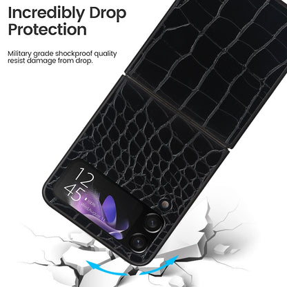 For Samsung Galaxy Z Flip4 Leather Shockproof Protective Phone Case(Black Crocodile Texture) - Galaxy Z Flip4 5G Cases by buy2fix | Online Shopping UK | buy2fix