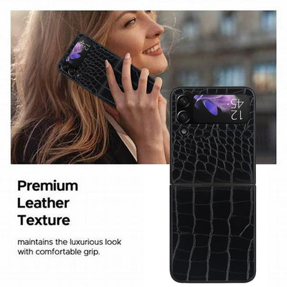 For Samsung Galaxy Z Flip4 Leather Shockproof Protective Phone Case(Black Crocodile Texture) - Galaxy Z Flip4 5G Cases by buy2fix | Online Shopping UK | buy2fix