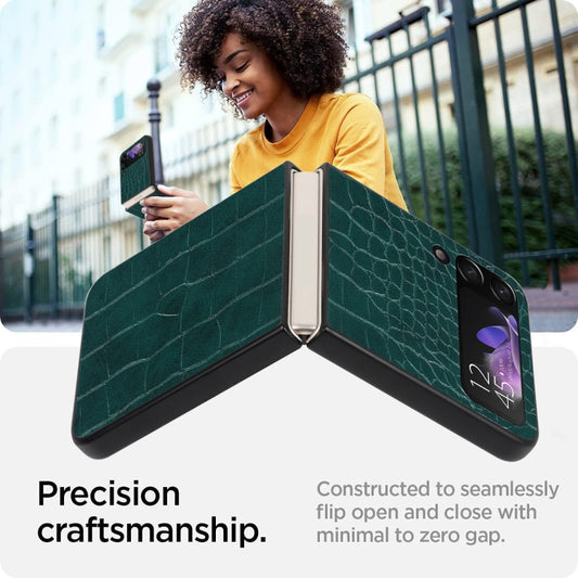 For Samsung Galaxy Z Flip4 Leather Shockproof Protective Phone Case(Green Crocodile Texture) - Galaxy Z Flip4 5G Cases by buy2fix | Online Shopping UK | buy2fix