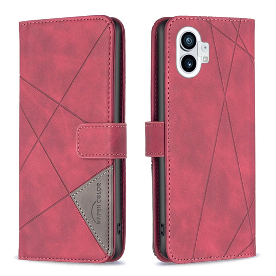 For Nothing Phone 1 Magnetic Buckle Rhombus Texture Leather Phone Case(Red)