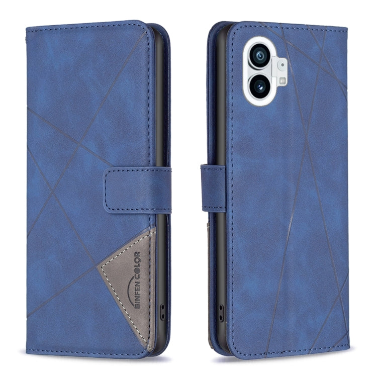 For Nothing Phone 1 Magnetic Buckle Rhombus Texture Leather Phone Case(Blue) - Nothing Cases by buy2fix | Online Shopping UK | buy2fix