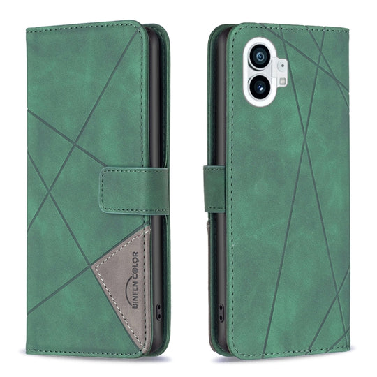 For Nothing Phone 1 Magnetic Buckle Rhombus Texture Leather Phone Case(Green)