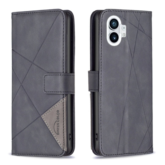 For Nothing Phone 1 Magnetic Buckle Rhombus Texture Leather Phone Case(Black)