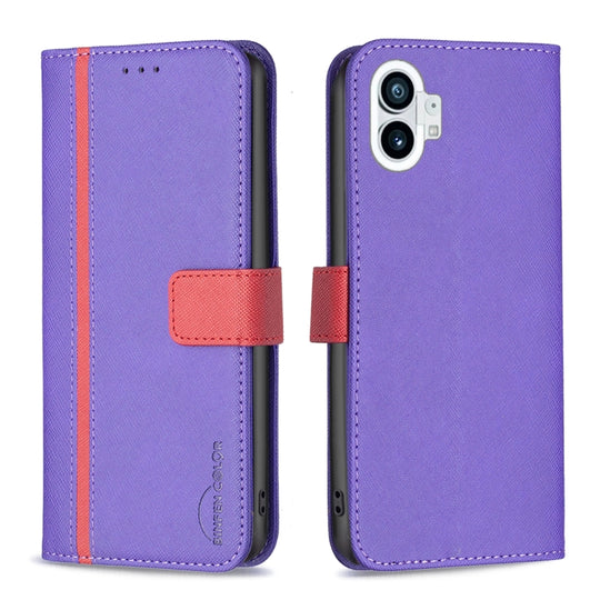 For Nothing Phone 1 BF13 Color Matching Cross Texture Leather Phone Case(Purple)