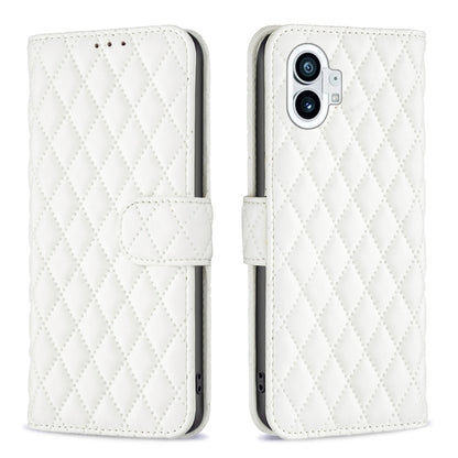 For Nothing Phone 1 Diamond Lattice Wallet Leather Flip Phone Case(White) - Nothing Cases by buy2fix | Online Shopping UK | buy2fix