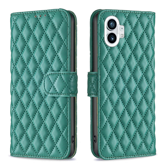 For Nothing Phone 1 Diamond Lattice Wallet Leather Flip Phone Case(Green) - Nothing Cases by buy2fix | Online Shopping UK | buy2fix