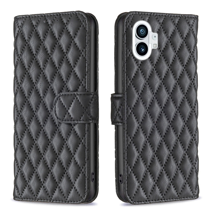 For Nothing Phone 1 Diamond Lattice Wallet Leather Flip Phone Case(Black) - Nothing Cases by buy2fix | Online Shopping UK | buy2fix