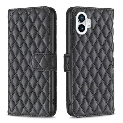 For Nothing Phone 1 Diamond Lattice Wallet Leather Flip Phone Case(Black) - Nothing Cases by buy2fix | Online Shopping UK | buy2fix