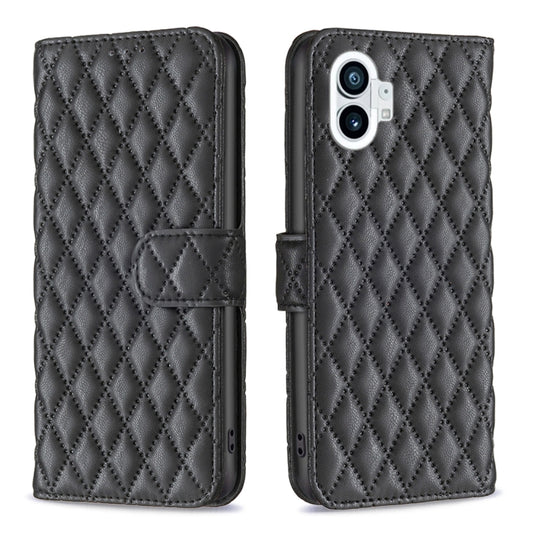 For Nothing Phone 1 Diamond Lattice Wallet Leather Flip Phone Case(Black) - Nothing Cases by buy2fix | Online Shopping UK | buy2fix