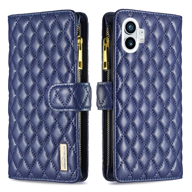 For Nothing Phone 1 Diamond Lattice Zipper Wallet Leather Flip Phone Case(Blue) - Nothing Cases by buy2fix | Online Shopping UK | buy2fix