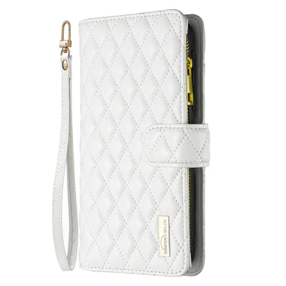 For Nothing Phone 1 Diamond Lattice Zipper Wallet Leather Flip Phone Case(White) - Nothing Cases by buy2fix | Online Shopping UK | buy2fix