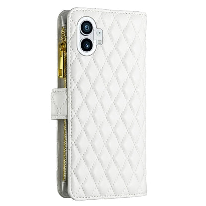 For Nothing Phone 1 Diamond Lattice Zipper Wallet Leather Flip Phone Case(White) - Nothing Cases by buy2fix | Online Shopping UK | buy2fix