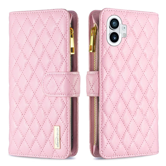For Nothing Phone 1 Diamond Lattice Zipper Wallet Leather Flip Phone Case(Pink) - Nothing Cases by buy2fix | Online Shopping UK | buy2fix