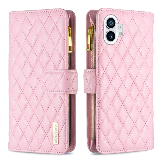 For Nothing Phone 1 Diamond Lattice Zipper Wallet Leather Flip Phone Case(Pink)