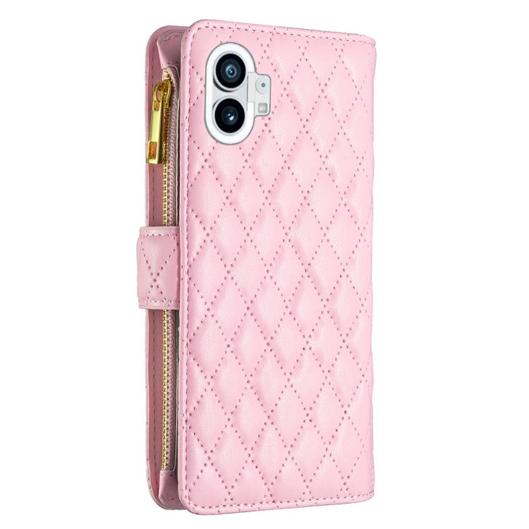 For Nothing Phone 1 Diamond Lattice Zipper Wallet Leather Flip Phone Case(Pink) - Nothing Cases by buy2fix | Online Shopping UK | buy2fix