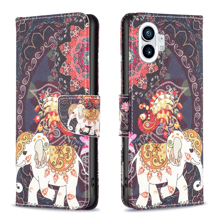 For Nothing Phone 1 Colored Drawing Leather Phone Case(Flowers Elephant) by buy2fix