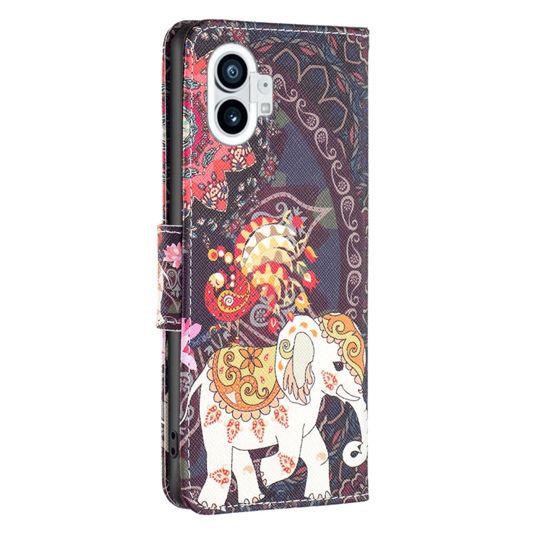 For Nothing Phone 1 Colored Drawing Leather Phone Case(Flowers Elephant) by buy2fix