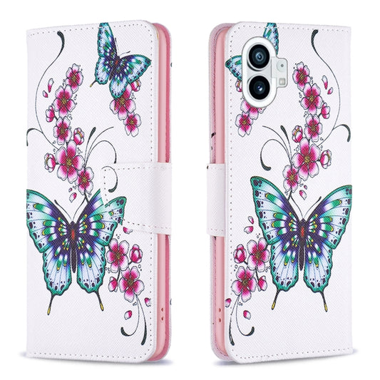 For Nothing Phone 1 Colored Drawing Leather Phone Case(Peach Blossom Butterfly) by buy2fix