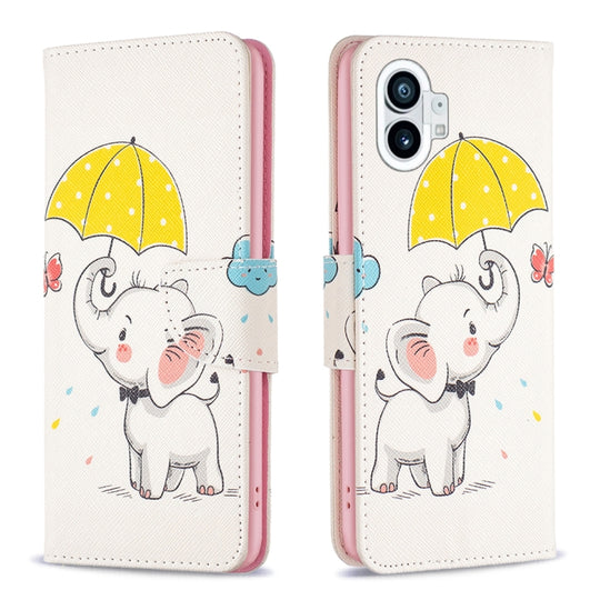 For Nothing Phone 1 Colored Drawing Leather Phone Case(Umbrella Elephant)