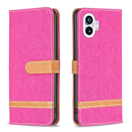 For Nothing Phone 1 Color Matching Denim Texture Leather Phone Case(Rose Red) - Nothing Cases by buy2fix | Online Shopping UK | buy2fix