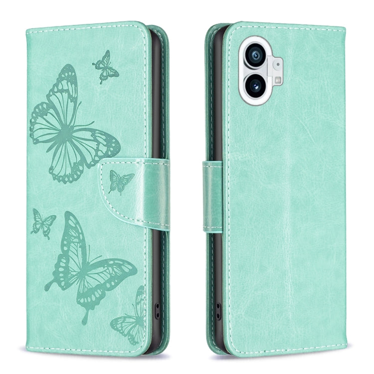 For Nothing Phone 1 Two Butterflies Embossing Leather Phone Case(Green) by buy2fix