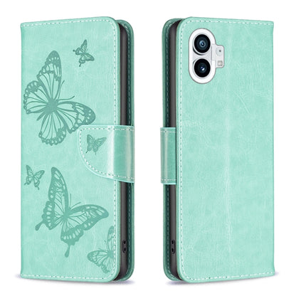 For Nothing Phone 1 Two Butterflies Embossing Leather Phone Case(Green) by buy2fix
