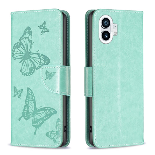 For Nothing Phone 1 Two Butterflies Embossing Leather Phone Case(Green) by buy2fix