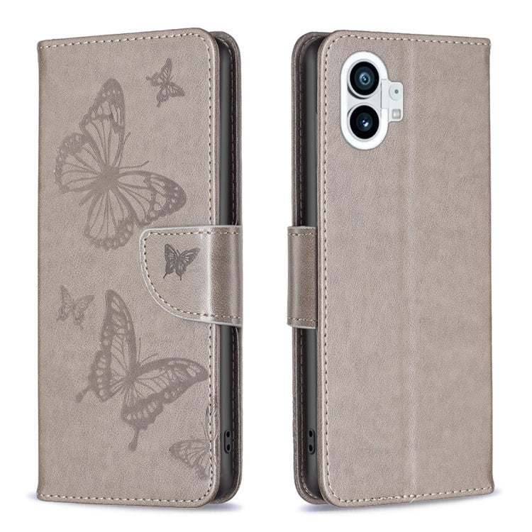 For Nothing Phone 1 Two Butterflies Embossing Leather Phone Case(Grey) by buy2fix