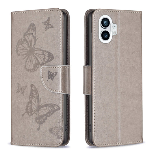 For Nothing Phone 1 Two Butterflies Embossing Leather Phone Case(Grey) by buy2fix