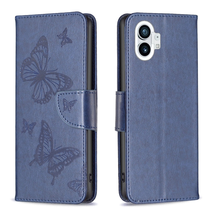For Nothing Phone 1 Two Butterflies Embossing Leather Phone Case(Blue) by buy2fix
