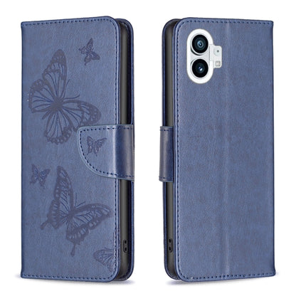For Nothing Phone 1 Two Butterflies Embossing Leather Phone Case(Blue) by buy2fix