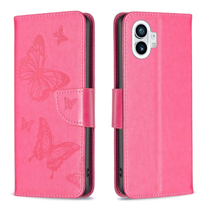 For Nothing Phone 1 Two Butterflies Embossing Leather Phone Case(Rose Red) by buy2fix