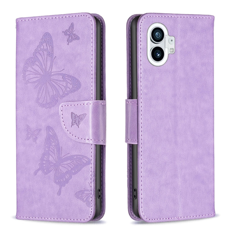 For Nothing Phone 1 Two Butterflies Embossing Leather Phone Case(Purple) by buy2fix