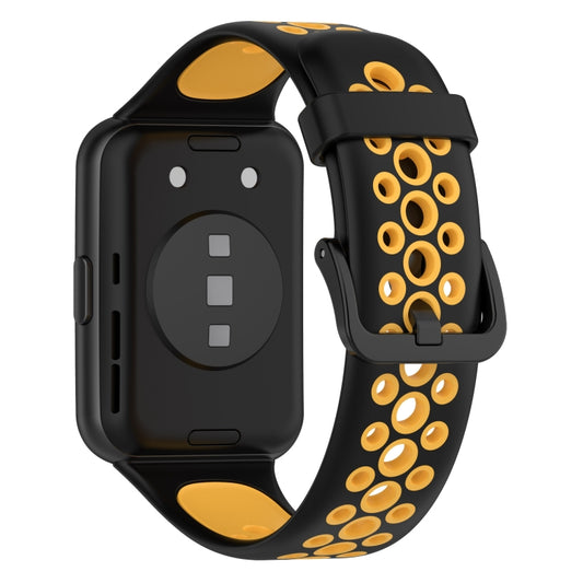 For Huawei Watch Fit 2 Two-Color Breathable Silicone Watch Band(Black+Yellow) by buy2fix