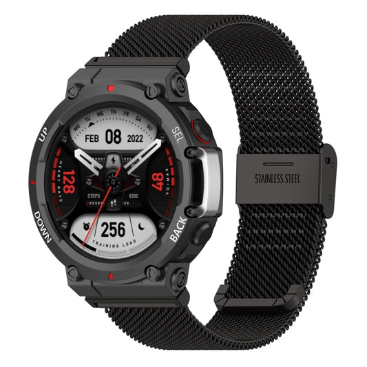 For Huami Amazfit T-Rex 2 Snap-fit Stainless Steel Mesh Watch Band(Black) - Watch Bands by buy2fix | Online Shopping UK | buy2fix