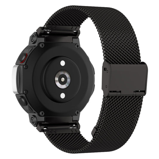 For Huami Amazfit T-Rex 2 Snap-fit Stainless Steel Mesh Watch Band(Black) - Watch Bands by buy2fix | Online Shopping UK | buy2fix