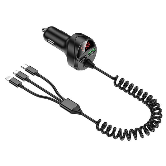 C68 LED Digital Display QC3.0 Fast Car Charger 3 in 1 with Spring Cable(Black) - Car Charger by buy2fix | Online Shopping UK | buy2fix