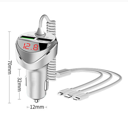 C68 LED Digital Display QC3.0 Fast Car Charger 3 in 1 with Spring Cable (Silver) by buy2fix