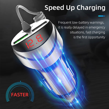 C68 LED Digital Display QC3.0 Fast Car Charger 3 in 1 with Spring Cable (Silver) by buy2fix