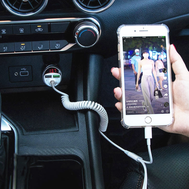 C68 LED Digital Display QC3.0 Fast Car Charger 3 in 1 with Spring Cable (Silver) by buy2fix