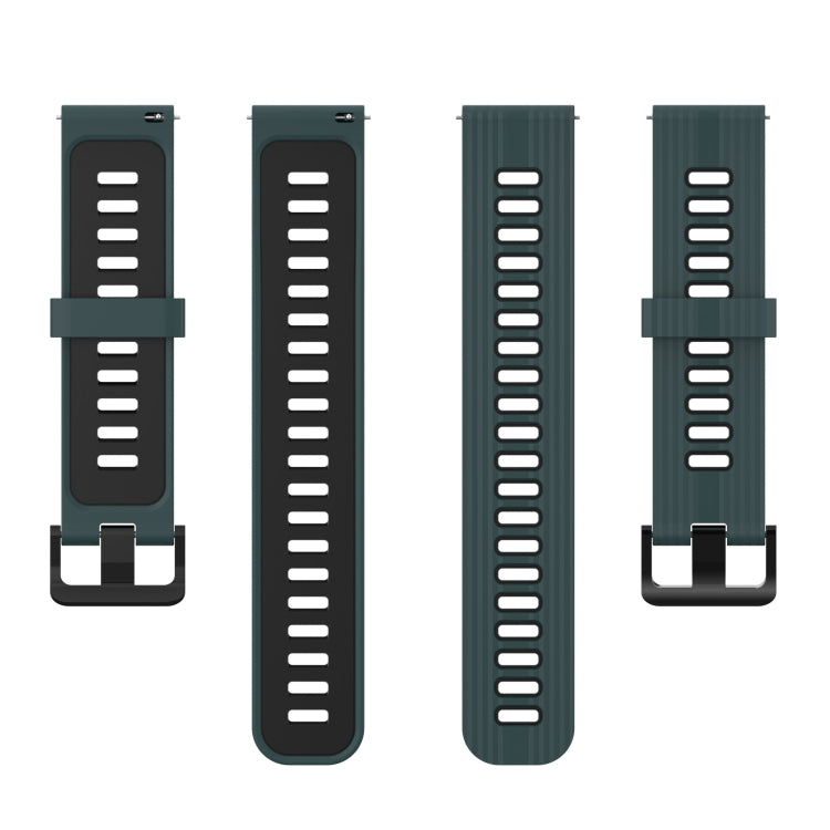 For Samsung Galaxy Watch 5 44mm 20mm Two-color Stripe Silicone Watch Band(Olive Green+Black) - Watch Bands by buy2fix | Online Shopping UK | buy2fix
