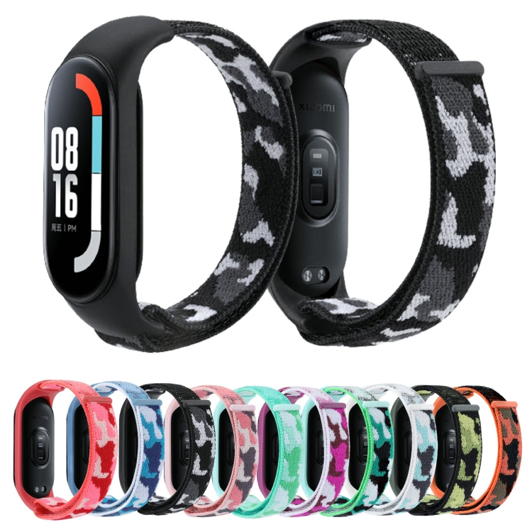 For Xiaomi Mi Band 5/6/7 Nylon Loop Integrated Camo Woven Strap(Black Camouflage) - Watch Bands by buy2fix | Online Shopping UK | buy2fix