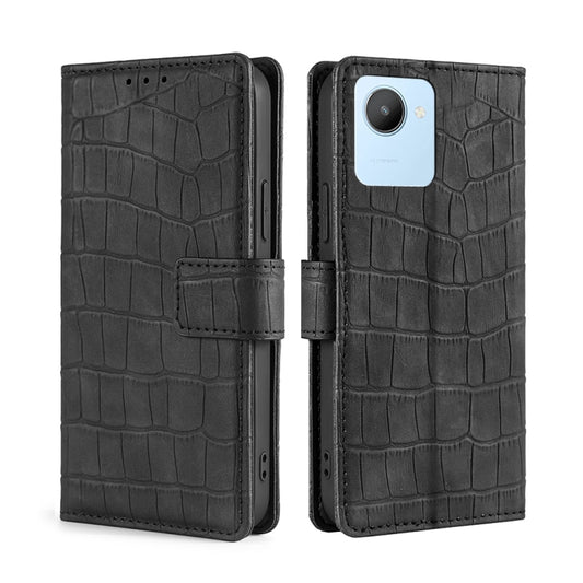 For Realme C30 4G/Narzo 50i Prime Skin Feel Crocodile Magnetic Clasp Leather Phone Case(Black) - Realme Cases by buy2fix | Online Shopping UK | buy2fix