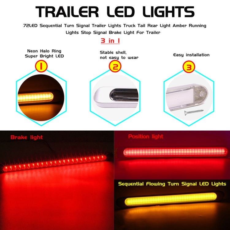 2 PCS 72LEDs Two-color Brake Turn Tail Light(Transparent Shell Red Light + Flowing Yellow Light) - Turn Signal by buy2fix | Online Shopping UK | buy2fix