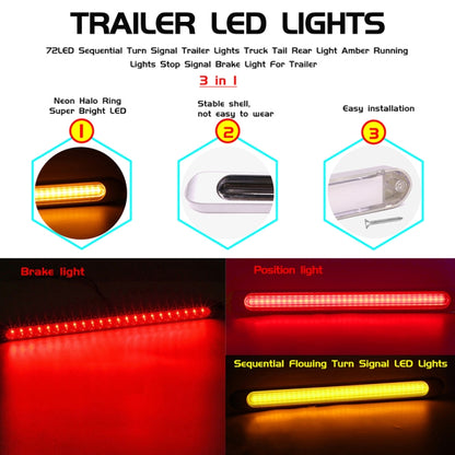 2 PCS 72LEDs Two-color Brake Turn Tail Light(Transparent Shell Red Light + Flowing Yellow Light) - Turn Signal by buy2fix | Online Shopping UK | buy2fix