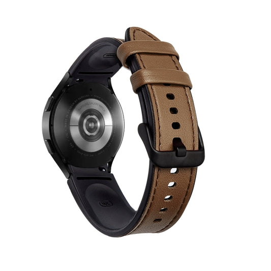 For Samsung Galaxy Watch5 Pro 45mm/5 44mm/5 40mm Silicone + Leather Black Buckle Watch Band(Brown) - Watch Bands by buy2fix | Online Shopping UK | buy2fix