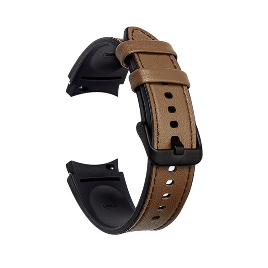 For Samsung Galaxy Watch5 Pro 45mm/5 44mm/5 40mm Silicone + Leather Black Buckle Watch Band(Brown) - Watch Bands by buy2fix | Online Shopping UK | buy2fix