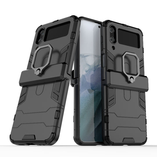 Pour Samsung Galaxy Z Flip4 PC + TPU Étui de protection antichoc avec support d'anneau magnétique (noir)
